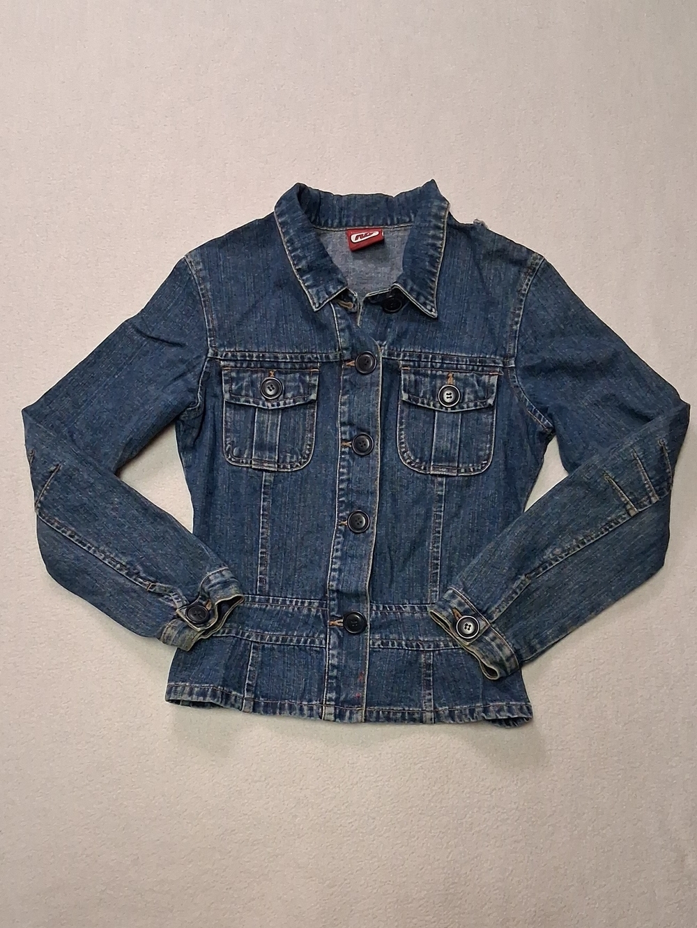 Vintage Women's Dark Blue Denim Jacket with Button-Front